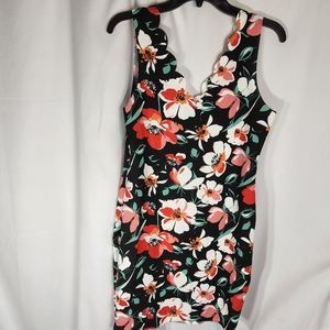 Shein NWOT Black w/ Floral Print Scallop Neckline Sleeveless Dress Size 8/10